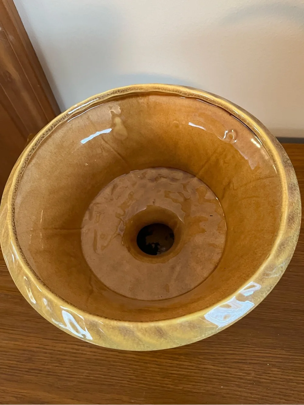 Glazed Ceramic Pedestal Bowl in Warm Honey Tones